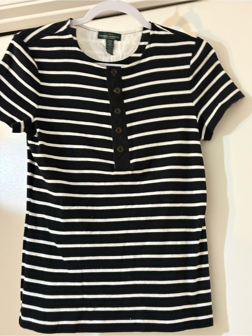 Vintage Ralph Lauren Black & White Striped Button Front Top
